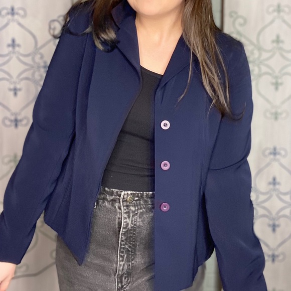 Vintage Navy Fitted Blazer Jacket by Paul Harris Design Size Small - Picture 1 of 4